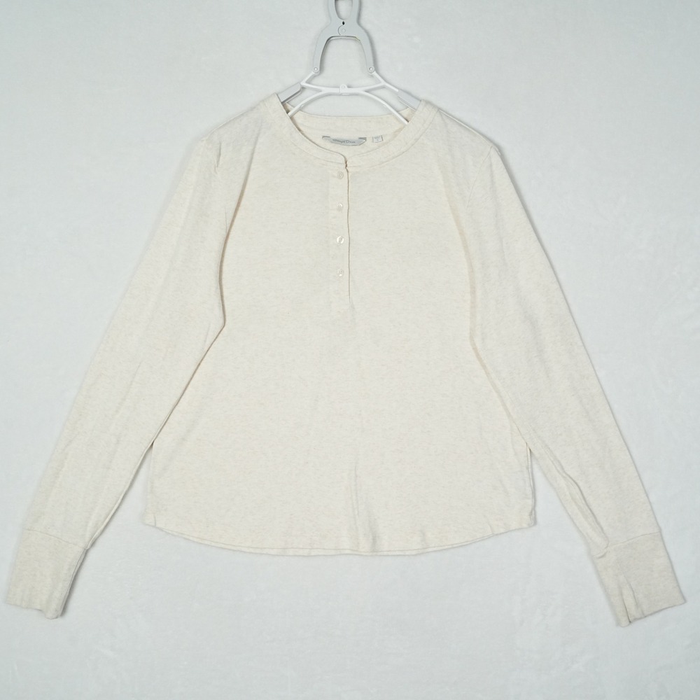Straight Down Womens Henley Shirt Oatmeal Heather Cotton Modal Long Sleeve Large